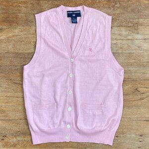 Vintage Cotton/Cashmere Sweater Vest Size Medium 90s Ralph Lauren Pink Waistcoat